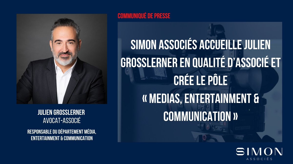 SIMONASSOCIES's tweet photo. 🆕 SIMON ASSOCIÉS renforce son offre auprès des acteurs des médias, de l’Entertainment et du numérique avec la création du département
📽️ "Medias, Entertainment &amp; Communication" animé par Julien GROSSLERNER, accompagné de Tifany CARLOS et Lucy CRONIN.

#Droit #Media #Digital #iP https://t.co/IxIm6dPKCt