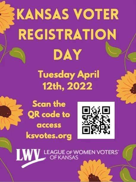 LWVKansas's tweet photo. Today’s the day, decreed by the governor. Go to https://t.co/PmxxHqKhSf to register—you can also change your political party and/or address! Retweet!! https://t.co/DPcs4da2fV