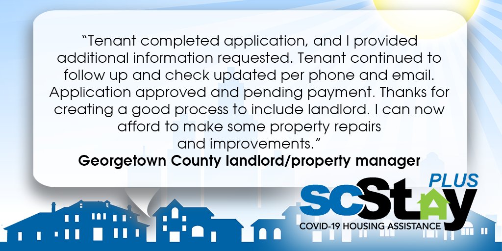 SCStateHousing's tweet photo. The SC Stay Plus rental and utility program has helped thousands in SC stay in their homes. If you previously received funding and need additional help, you may re-certify your original approved application. #SCStayPlus #TestimonialTuesday Learn more: https://t.co/5zVYrBQzqb https://t.co/q693QawJia