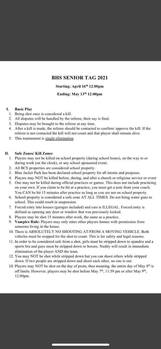 bhsseniortag_22's tweet photo. It’s $3 per person to play, all proceeds will be going to Relay For Life. Have your teams in by tomorrow, and we’ll start Monday at 5 pm! Reposting the Rules here https://t.co/IUjeToK7Gd