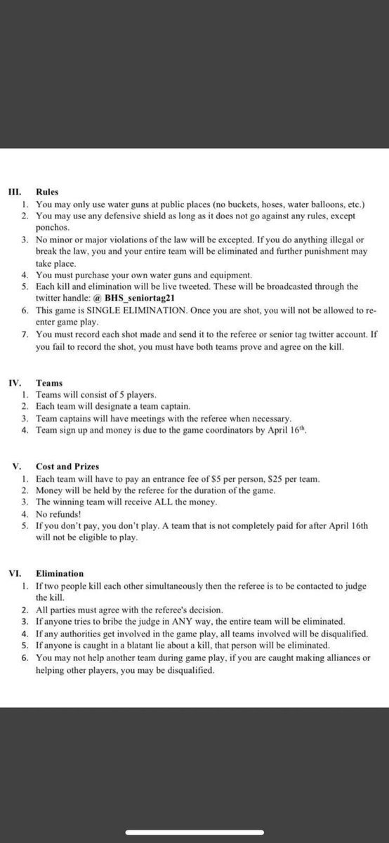 bhsseniortag_22's tweet photo. It’s $3 per person to play, all proceeds will be going to Relay For Life. Have your teams in by tomorrow, and we’ll start Monday at 5 pm! Reposting the Rules here https://t.co/IUjeToK7Gd