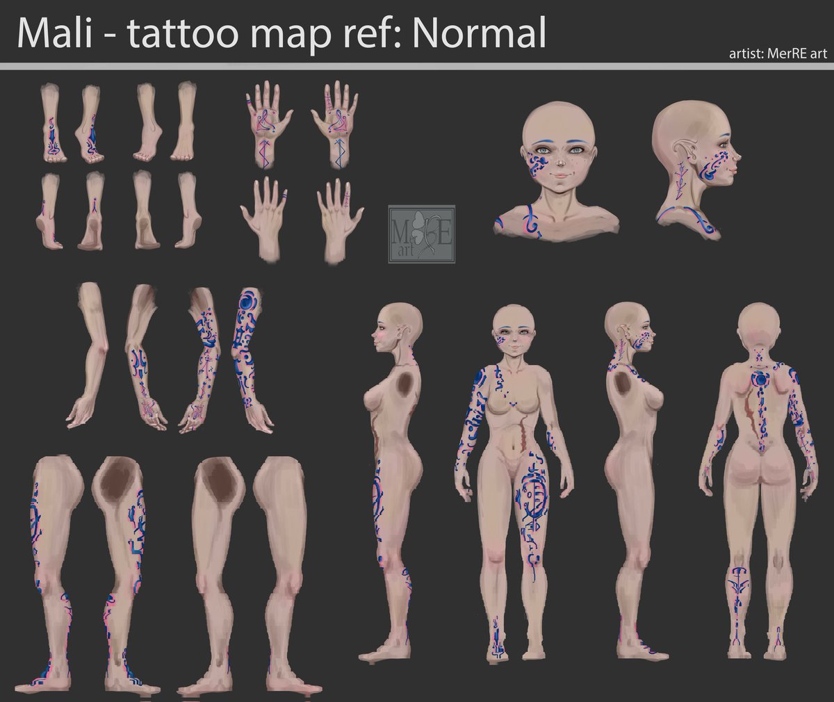 MerREart_007's tweet photo. Tattoo map! OC - Mali
Mali's tattoos hold different powers and also change color if she gets angry!
This was a very extensive map- hope you enjoy it!!
#originalcharacter #dndcharacter #tattoomap #fullbodytattoo #conceptart https://t.co/Y9lta4lcXf