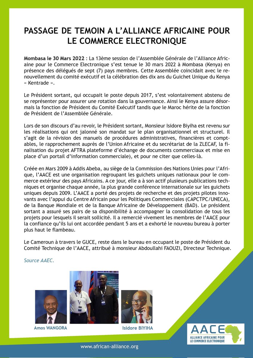 David Ngarama (@ceo_kentrade) on Twitter photo I am humbled by the confidence that Africa & <a href="/AfricanAllianc4/">African Alliance for e-commerce</a> have in me & my country as demonstrated by this responsibility as new Chairman & successor to my friend Mr.Isidore Biyiha of Cameroon🇨🇲.It’s an honour to Kenya🇰🇪 & <a href="/KenTrade_G2B/">KenTrade</a>
Merci beaucoup à tous pour cet honneur I am humbled by the confidence that Africa & <a href="/AfricanAllianc4/">African Alliance for e-commerce</a> have in me & my country as demonstrated by this responsibility as new Chairman & successor to my friend Mr.Isidore Biyiha of Cameroon🇨🇲.It’s an honour to Kenya🇰🇪 & <a href="/KenTrade_G2B/">KenTrade</a>
Merci beaucoup à tous pour cet honneur