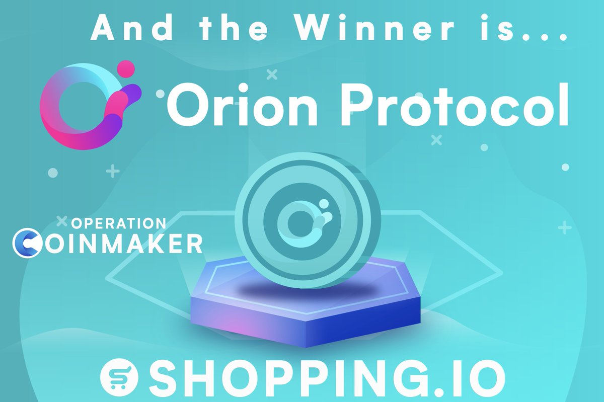 shopping_io's tweet photo. ⭐Coinmaker 8 is Over ⭐
 🎉Congratulations @orion_protocol! ✨$ORN will be integrated as a form of payment on https://t.co/evdeNNkkr7 and its holders will be able to purchase using their favourite token on Amazon, eBay, Walmart, and HomeDepot! 

#shopwithcrypto #SHOP https://t.co/sD2On1xJnM