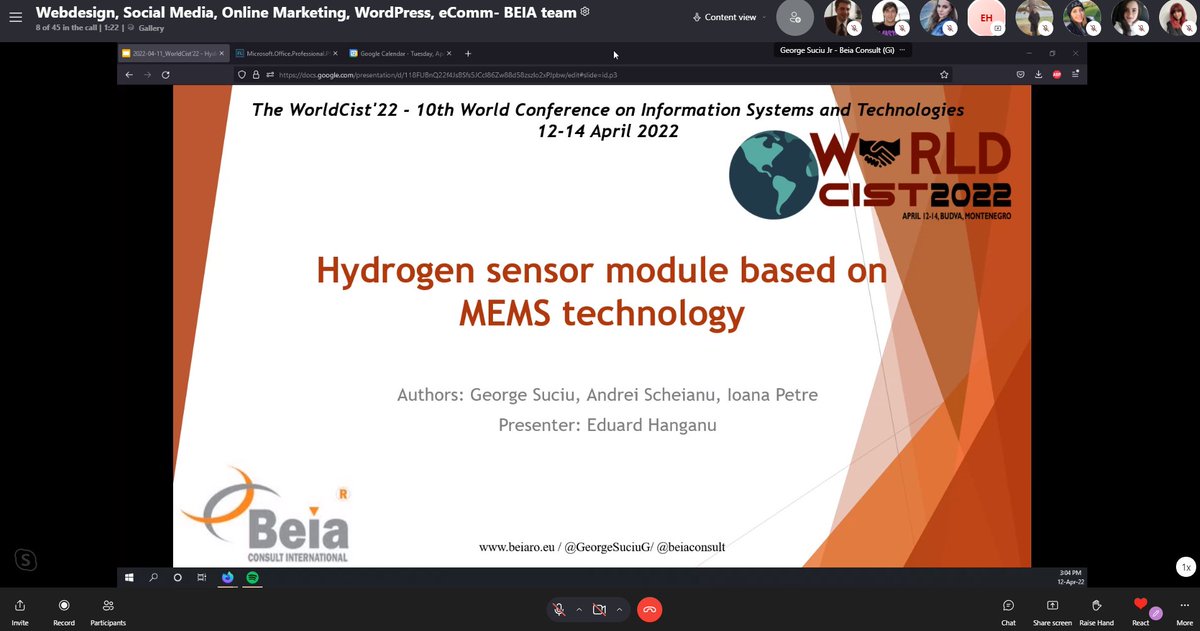beiaconsult's tweet photo. Rehearsal for #WorldCist 2022 Conference. Our colleague Eduard Hanganu will present tomorrow on 13th of April 2022 the "Hydrogen #sensor module based on #MEMS technology" paper based on #Hydro3D project. Related projects: @ArrowheadTools @hubcap_eu @WINSHI_Project @ReciclarmP https://t.co/3CRzeME92N