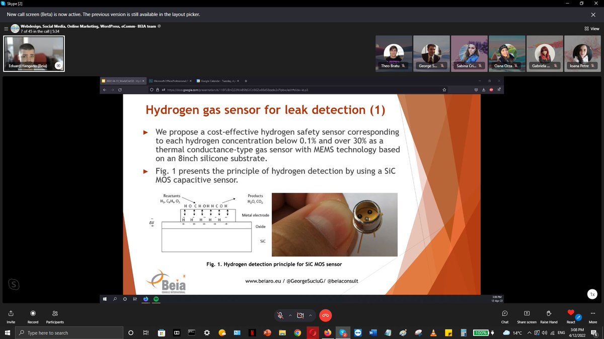 beiaconsult's tweet photo. Rehearsal for #WorldCist 2022 Conference. Our colleague Eduard Hanganu will present tomorrow on 13th of April 2022 the "Hydrogen #sensor module based on #MEMS technology" paper based on #Hydro3D project. Related projects: @ArrowheadTools @hubcap_eu @WINSHI_Project @ReciclarmP https://t.co/3CRzeME92N