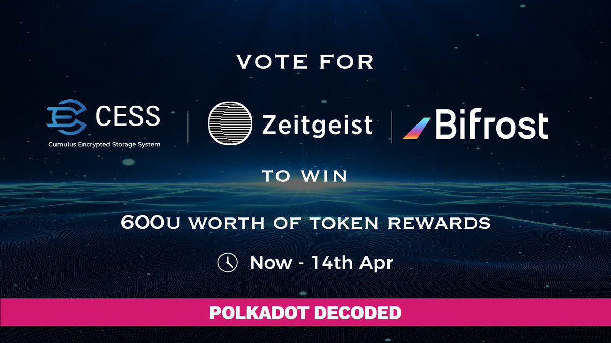 👉Join #CESS X <a href="/bifrost_finance/">Darshan Prajapati</a> X <a href="/ZeitgeistPM/">Zeitgeist Prediction Markets</a> giveaway and win $600 total rewards! 

1. Follow <a href="/CESS_Storage/">CESS Network</a> <a href="/bifrost_finance/">Darshan Prajapati</a> <a href="/ZeitgeistPM/">Zeitgeist Prediction Markets</a> 
2. RT &amp; Like
3. Vote for CESS's 3 talks &amp; Bifrost 's 2 talks  &amp; zeitgeist's 4 talks 

🗳Submit yourself here:
forms.gle/nSWQBZaxsXfCL7…