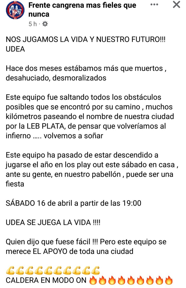 FrenteCangrena's tweet photo. Este sábado a las 19.00 todos al pabellón 🔥🔥🔥🔥🏀🏀🏀🏀 nuestro equipo de baloncesto Udea juega la promoción de descenso y hay que arropar a los nuestros https://t.co/9SZlArI79W