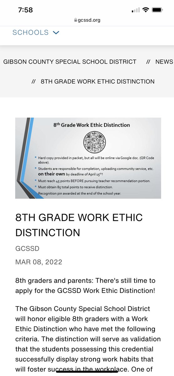 GCSSD 8th graders: there is still time to apply for the Work Ethic Distinction!  Deadline is April 15th! If you have any questions, you can email our Career Advisor, Miss Carly, at archiec@gcssd.org or have your student message her on Schoology