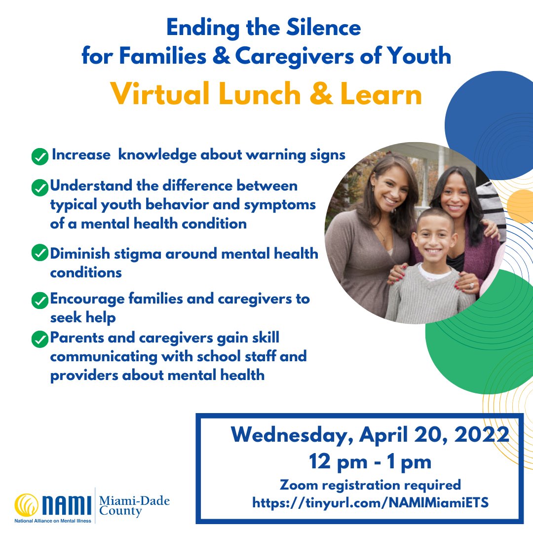 MDCPS_MHS's tweet photo. Parents &amp; caregivers help is all around you! Here's an opportunity from our great partner  @NAMIMiami to learn signs of a youth mental health challenge &amp; the importance of seeking support. Parents can also contact their child's school or @MDCPS Assistance Line (305) 995-7100. https://t.co/Si70RgyqFq
