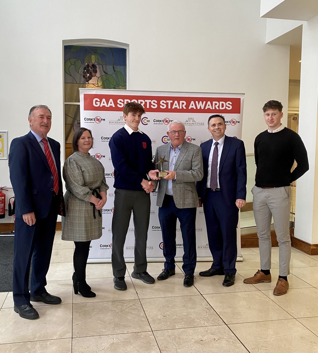 Corks96FM's tweet photo. Congratulations to March Recipients of the GAA sports star awards Sean O’Shea from Beara Community School and Kevin Lyons from St Francis College Rochestown. The awards are being held at the @RochestownPark https://t.co/59cQ8RCFWR