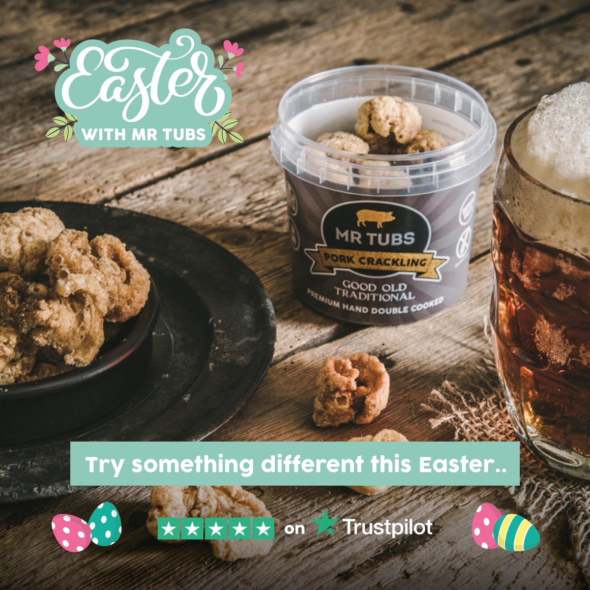 MrTubs_Net's tweet photo. 🐣 EASTER SNACKING 🐣
Fancying something 𝕕𝕚𝕗𝕗𝕖𝕣𝕖𝕟𝕥 this #Easter? How about treating your loved one with some Mr Tubs pork crackling! We have flavours galore with good old traditional, honey roast, thai sweet chilli, smokey bbq, zingy salt and vinegar and hot chilli! 😋 https://t.co/mamJEh3Eh4