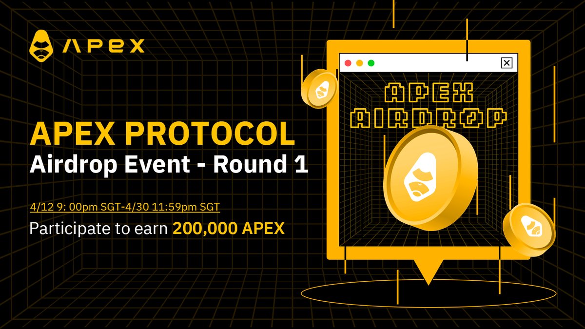 Announcing the launch of ApeX Protocol's — Airdrop Bonanza (Round 1)! 

We're excited to share this campaign, with a prize pool of 200,000 $APEX! 

Want to find out more? Read the details here 👇
apexdex.medium.com/apex-protocol-…

⏲️: 12/4 9PM SGT - 30/4 11:59PM SGT

#airdrop #crypto #defi