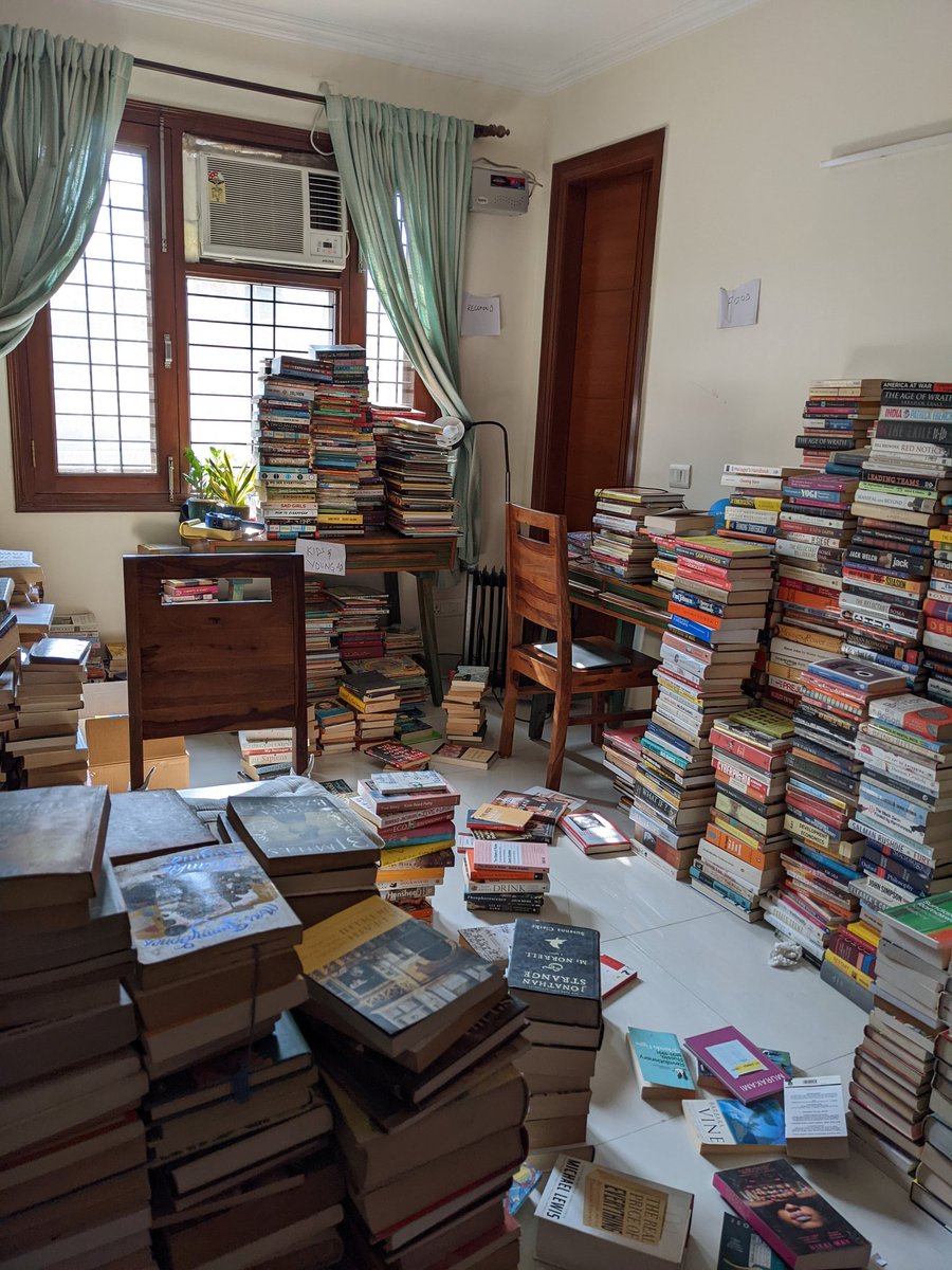 Every year we organise the Annual Book & Bake Sale in Delhi. People donate books and baked goods for it, and we sell them at v low prices (between Rs 20-200). And all proceeds go to a charity or a cause. This year we got over 4k books, and the collection is FANTASTIC! A thread: