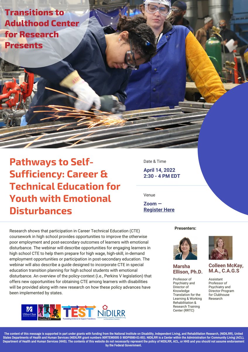 TransitionsACR's tweet photo. Join us Apr 14th, 2:30-4 PM EDT for our #webinar: Pathways to Self-Sufficiency: #Career &amp; #TechnicalEducation for Youth with #EmotionalDisturbances
Register today https://t.co/zz9lAv6lmL 
#CTE #HighSchool #SpecialEducation #IPE #504Plan #PerkinsVLegislation #TransitionalPlanning https://t.co/ZkPPAPC7ts