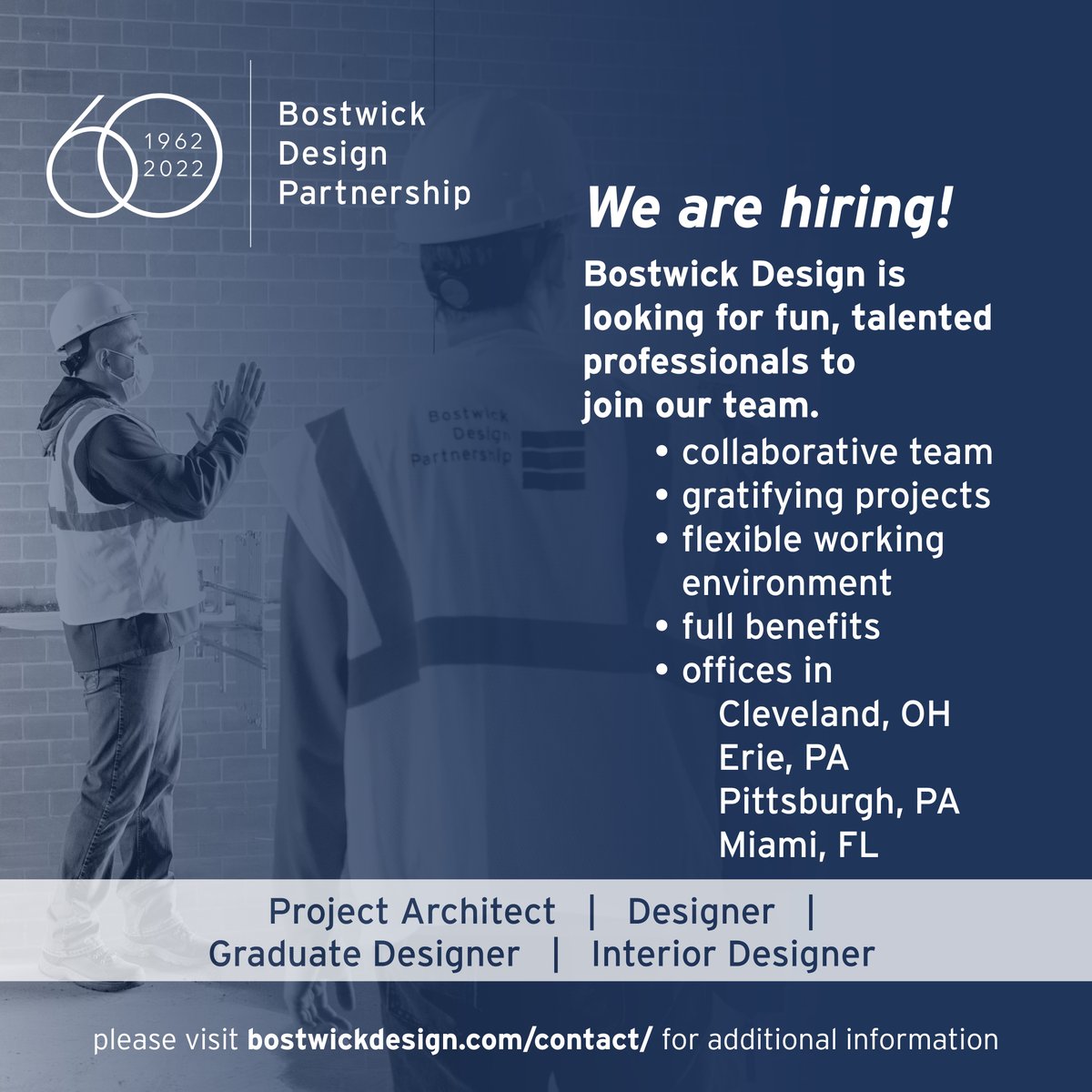 Bostwick Design Partnership is hiring! We would love to talk with you about opportunities to join our firm to work with a creative, collaborative team and remarkable clients. bostwickdesign.com/contact/