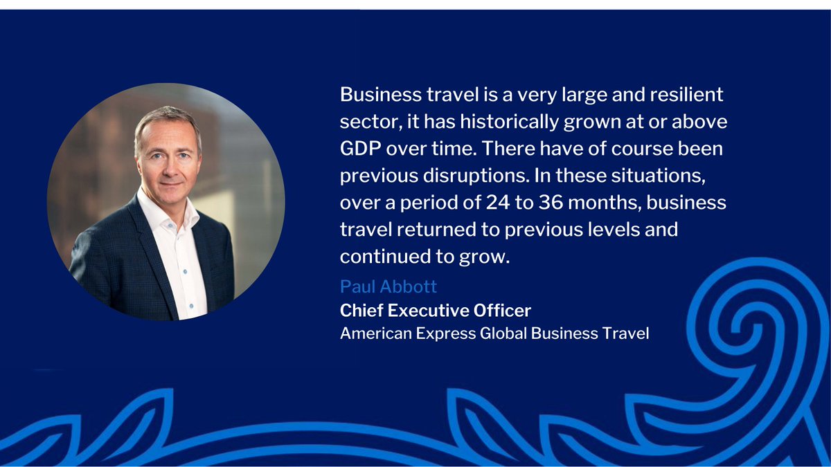 Our CEO Paul Abbott is opening the event by sharing how the #businesstravel  industry has previously rebounded strongly from times of disruption., image size:1200x675