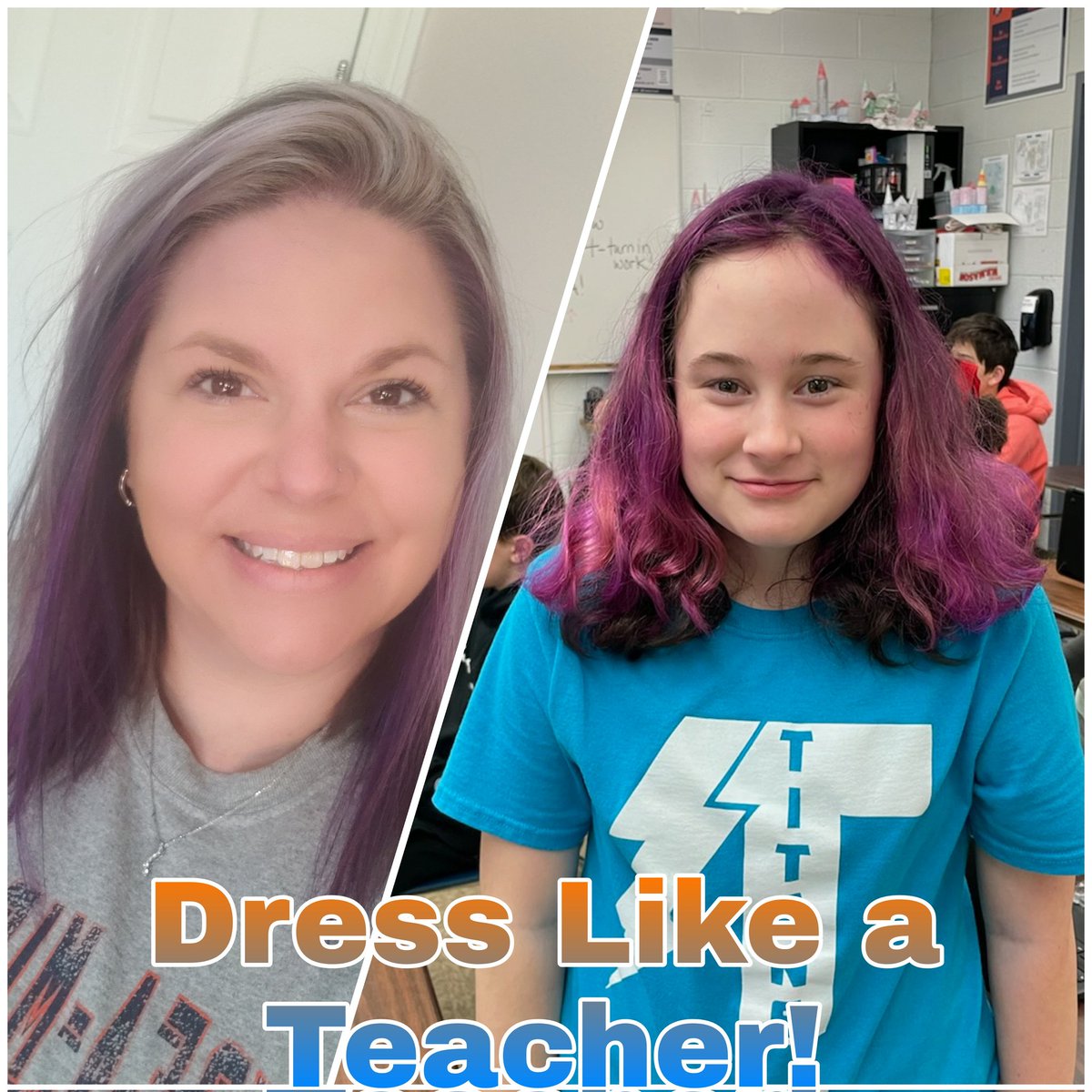 8bBmms's tweet photo. Dress Like a Teacher day!! These students nailed it!! Addison or is it the new Ms. Thomas? Who wears the flannel better, Morgan or Mr. Wetula? Who guards the halls better, Bella or Mrs. Peduzzi? #bmmstitans #8bbelievers #bcsdtitans https://t.co/pOsT7AnjrY