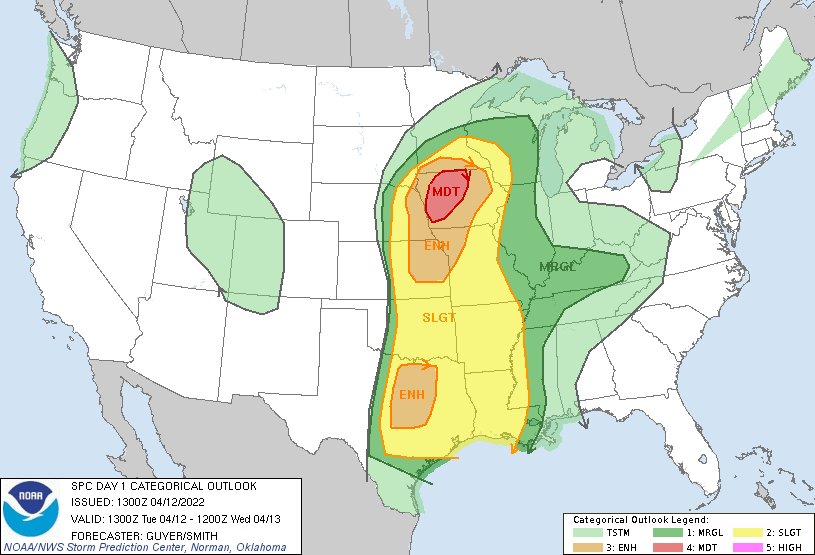 NWSSPC's tweet photo. 8:02am CDT #SPC Day1 Outlook Moderate Risk: across west-central/north-central Iowa https://t.co/GtEvHQ3UxE https://t.co/4OrQKU2wpj
