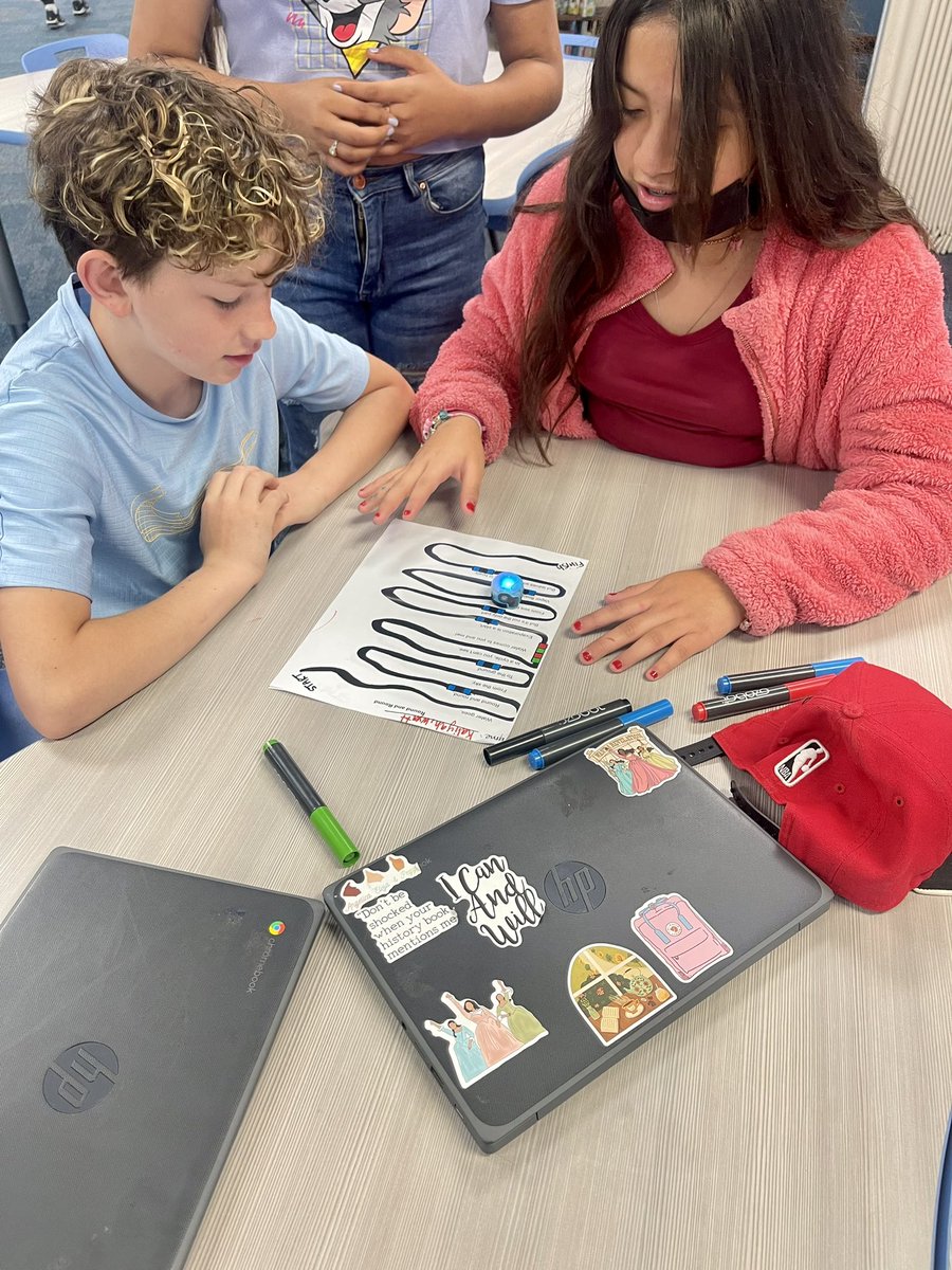 Poetry review + <a href="/Ozobot/">Ozobot</a> = 100% student engagement! 🤩<a href="/MsMariaArnold/">Maria Arnold</a>’s 5th grade students worked in pairs to code elements of poetry and then put their coding knowledge to the test using the Ozobot! Super fun times today in our <a href="/NavarroLISD/">Navarro Elementary</a> library! #navproud #lockedonexcellence