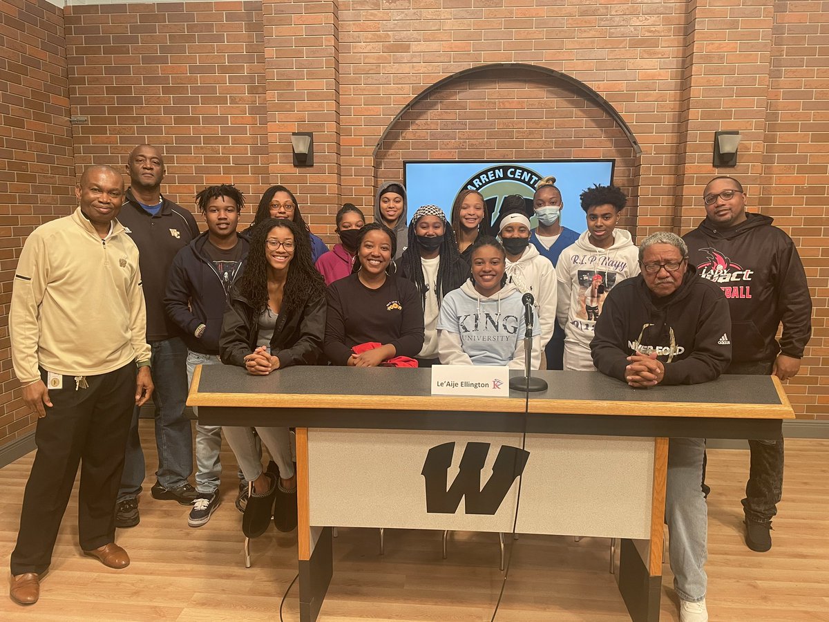 WCTEAMTOGETHER's tweet photo. Congratulations to 
Warren Central Lady Warrior
Le’Aije Ellington!!!  @Leleball14 
Le’Aije signed her letter of intent to continue her academic and atheletic careers at King University
 in Tennessee 
@king_wbb 
#TEAMTOGETHER 
@msdwarren 
@WCHS_Warriors 
@911WEDM https://t.co/awmUXb0g7T