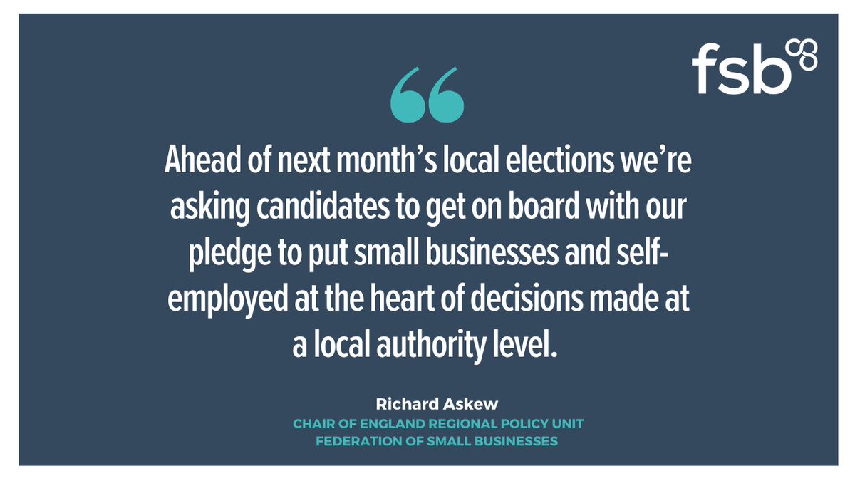 fsb_policy's tweet photo. In the run up to the local elections in England on 5 May, we're calling on the main political parties &amp; candidates to show their commitment to small businesses by signing up to our Local Leadership Partnership pledge. 

Read more here ➡️ https://t.co/SOA21GPm8Z https://t.co/b2u8nWRhQi