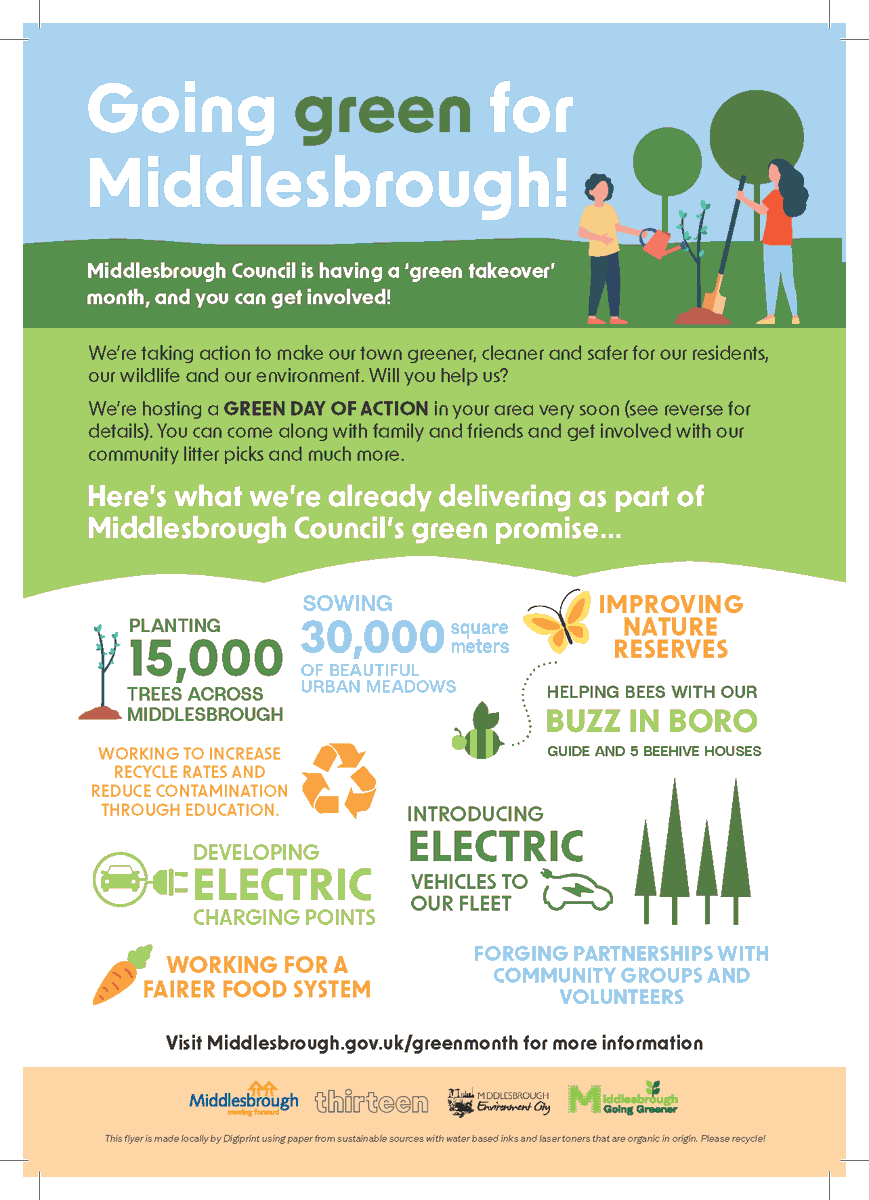 BTSMbro's tweet photo. #Middlesbrough Council are having a ‘green takeover’ month until 25 April, &amp; you can get involved! They are taking action to make your town greener, cleaner and safer for residents, wildlife, and the environment. Get involved with community litter picks &amp; much more! https://t.co/RSKi7WQk1f