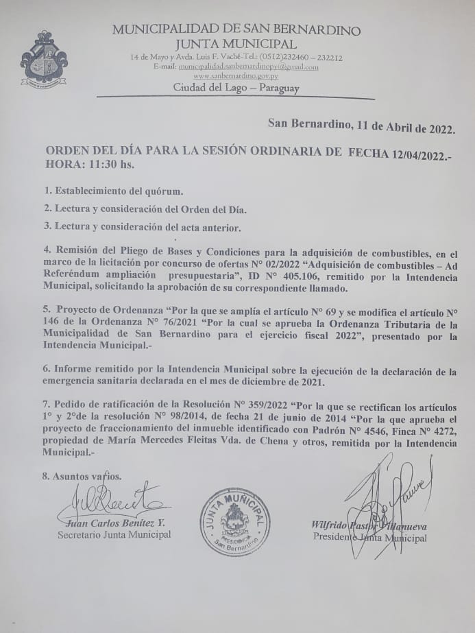 SanBernardinoPy's tweet photo. #ORDEN_DEL_DÍA📒🖋

La Sesión Ordinaria de la Junta Municipal se realizará esta mañana. Con 8 puntos que figuran en el Orden del Día. Transmisión en vivo desde las 11:30 hs. 

Acompañanos📲 https://t.co/1F5nGcZn6d