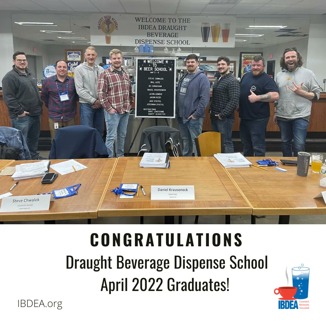 the_ibdea's tweet photo. WOOT!! Congrats April 2022 graduates of the IBDEAU Draught Beverage Dispense School. Pictured L-R: Jeremiah Stiefel, Jason Rizzo, Ed Cunningham, Jake Stiefel, Phil Cote, Daniel Krauseneck, Steve Chwalek, &amp; Jason Leineke. #ibdeastrong #ibdeau #draughtbeveragedispense #education https://t.co/oqSlV8UW2n
