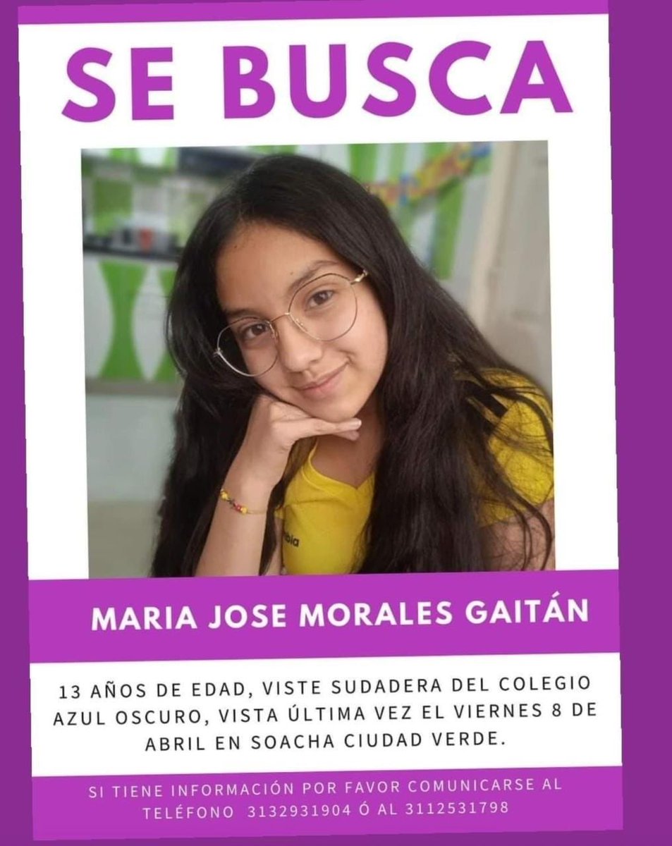 sebas_garciasa's tweet photo. @_baruc_ @MarFFitzgerald La hija de un compañero de trabajo. La familia está desesperada. Desaparecida el viernes en soacha. 13 años!!! https://t.co/csuI6LdvgE