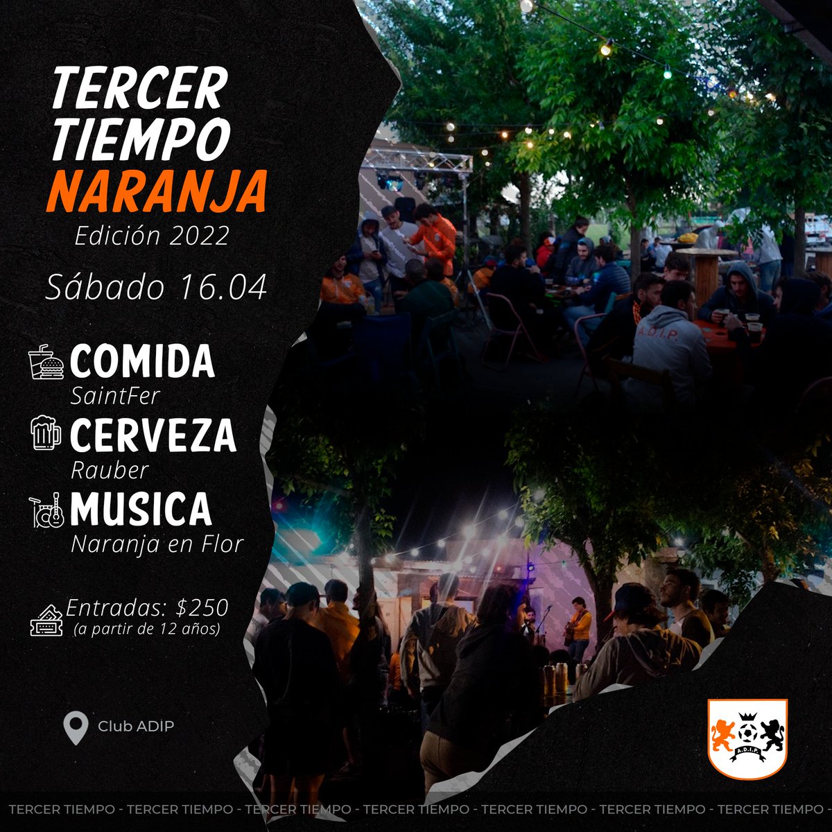 adipoficial's tweet photo. Volvió el tercer tiempo naranja 🍊

Este sábado no te podes perder de la comida a cargo de SaintFer🍕🍔, la birra de los chicos de #Rauber  🍺 y la música de #NaranjaEnFlor para moverse 💃🏼🕺🏼

🎟️ Las entradas se compran en la puerta y podes venir con quien quieras! https://t.co/ApDOnyLqUm