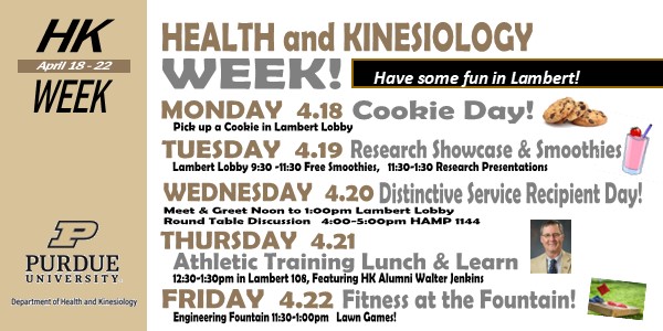 DON'T MISS THIS!! 🚂
Check out our schedule for next week's annual <a href="/LifeAtPurdue/">Purdue University</a> HK Week!
#BoilerUp #HKWeek 
<a href="/PurdueHHS/">Purdue College of Health and Human Sciences</a>