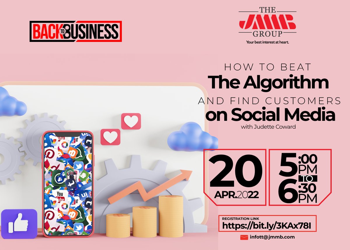 jmmbgrouptt's tweet image. 𝗥𝗲𝗴𝗶𝘀𝘁𝗲𝗿 𝗧𝗼𝗱𝗮𝘆!

🗒 Topic: How to beat the algorithm and find customers on social media
📅 Date: 20th April  2022
⏰ Time: 5pm-6:30pm
💻 bit.ly/3KAx78I

#jmmbtt #jmmbgrouptt #JMMBSME #SMEResourceCentre #back2busines #SME #businessowners #socialmedia
