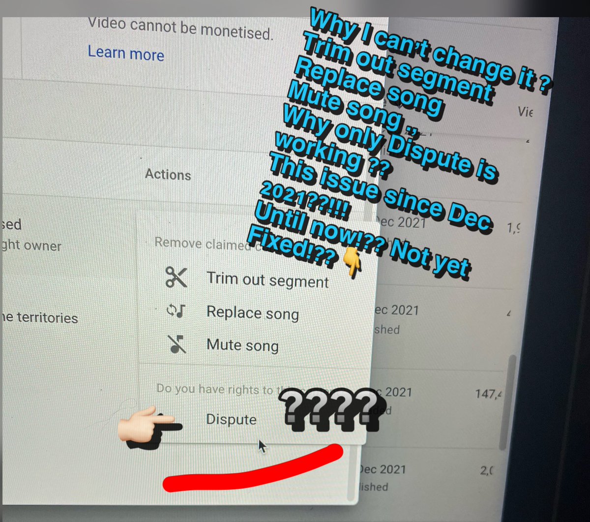 AnutaGenaro's tweet photo. @TeamYouTube This is so disappointing !!
Please take a look and Help ..
Why only Dispute is Working ?
This is so Unfair ! It’s been 4 months now …please @TeamYouTube  thanks https://t.co/YEMzCGjOFq