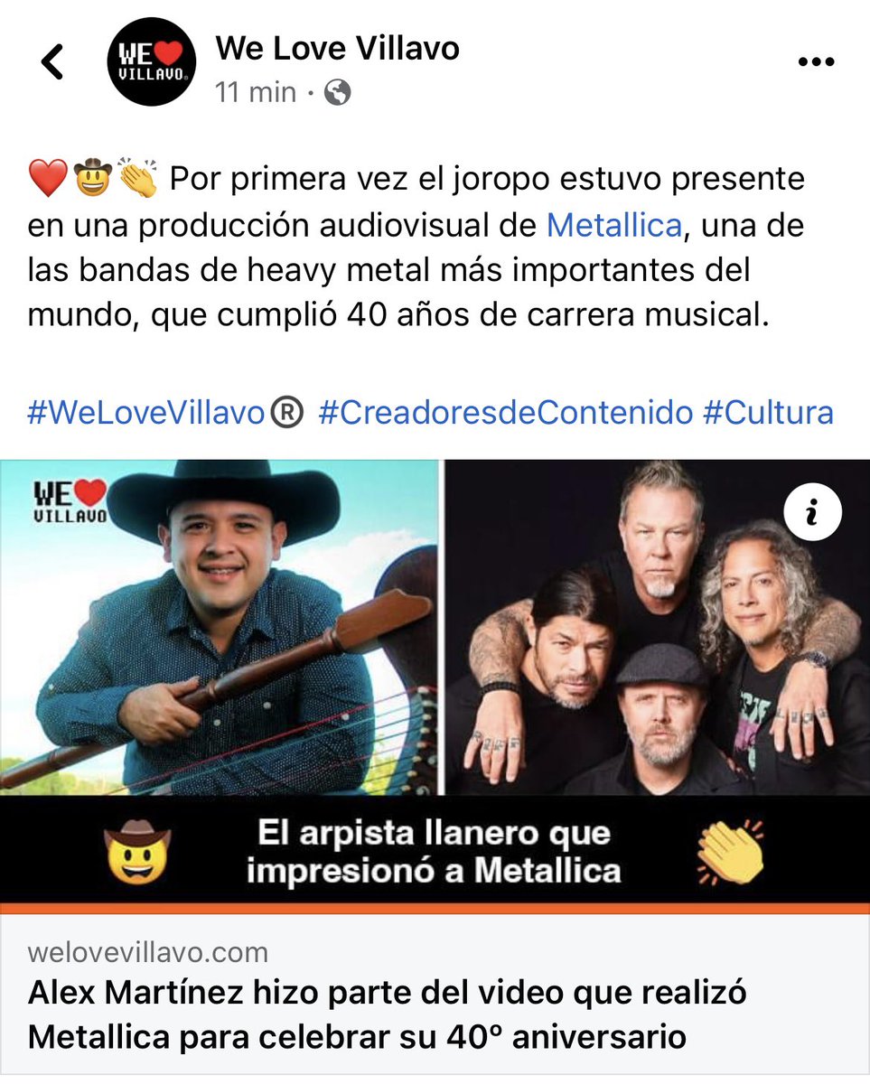 Por PRIMERA VEZ el JOROPO en una producción de METALLICA. Esto es lo que más me importa de todo esto, nuestra cultura llanera presente en un evento sin precedentes. Les dejo el link de esta EXCELENTE nota hecha por <a href="/welovevillavo_/">We Love Villavo ®</a>. Buen día💙

welovevillavo.com/post/alex-mart…
