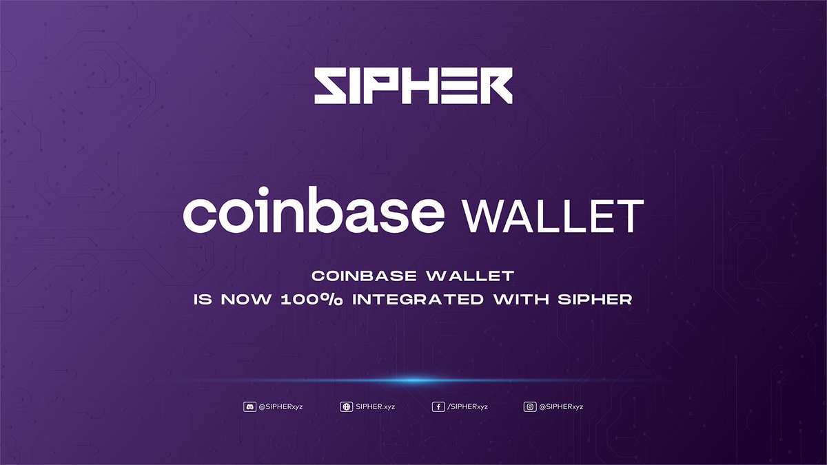 playSIPHER's tweet photo. Sipher now supports Coinbase Wallet 🎉

Good news @CoinbaseWallet users, it is now 100% integrated with the Sipher website &amp; dashboard so you can connect your wallet &amp; enjoy all the features.

We are excited to open up to their 89M users in 85 countries! https://t.co/FwSk2pc4FF