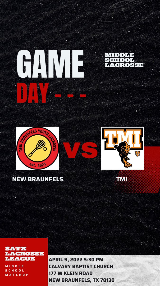 newbraunfelslax's tweet photo. Middle School Gameday!
📍Home https://t.co/WrPTSwR3Og…
🎟Free
⏰5:30pm
Come cheer us on as we take on our TMI! See y’all there!
#nbyl #nbtx #newbranfels #comal #lax #lacrosse #gameday @TMILax https://t.co/lQenCKmr5g