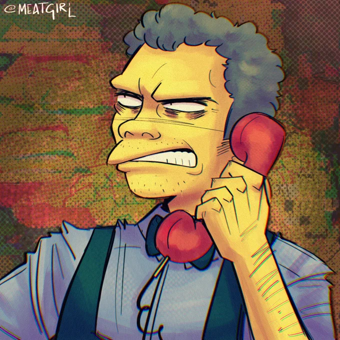 simping for simpsons april, day 12: moe szyslak 🍻☎️

with a guest appearance by bart because who else would be on the phone 