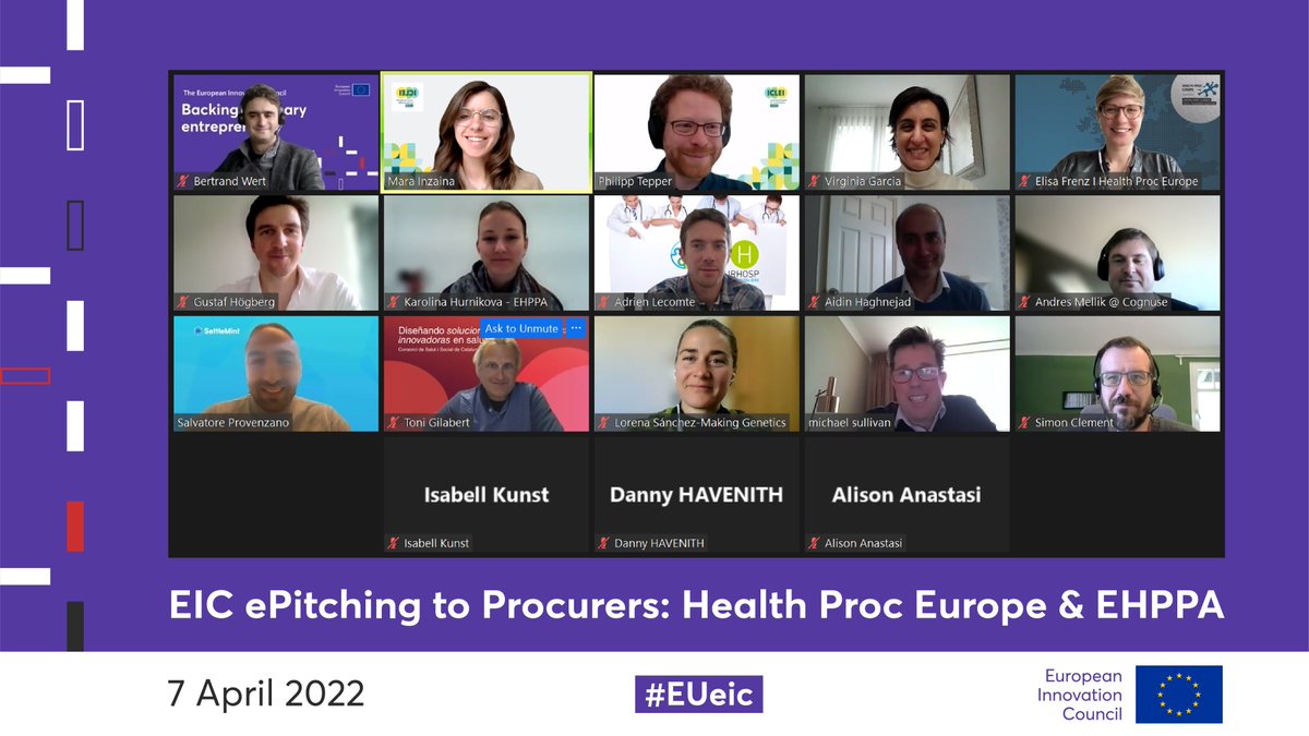 EUeic's tweet photo. The #EUeic, @HealthProcEU &amp; @EHPPA welcomed 6️⃣ #SMEs to today’s ePitching with Procurers🚀

The focus was solutions for elderly care. Some of the companies will be invited to the Health Proc Europe Summit in Brussels 🇧🇪 this September.

Follow along for all things #innovation! https://t.co/y6l3mkwdqt