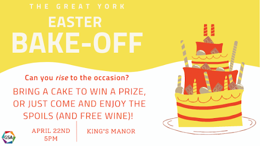 gsayorkwell's tweet photo. Hi all. How is your easter break? I really hope you have time to do some fun stuff! Also, GSA prepares an interesting event for you too!
Now's the time to make your best Easter-themed cake creations to be judged, with a top prize for the very best. 
https://t.co/UCdSfTQdN1 https://t.co/WtTg1Vu1d8