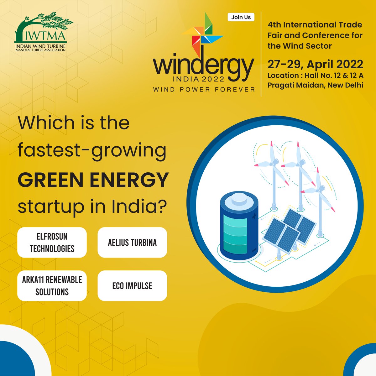 indianwindpower's tweet photo. Just a quick poll on this Tuesday!
Which is the fastest-growing energy startup in India?
Let us know in the comment
#iwtma #grenenergy #windenergy #poll #polloftheday #renewableenergy #polltime #startup #India #startupindia https://t.co/Swr1MjcoHF