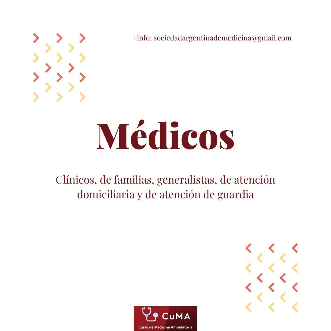 CumaAmbulatoria's tweet photo. 🔉ATENCIÓN Médicos clínicos, de familias, generalistas, de atención domiciliaria y de atención de guardia

Los invitamos a inscribirse al CuMA, donde podrán adquirir información integral y actualizada sobre temas relevantes de la medicina ambulatoria.

👇 https://t.co/4cfiEIMtug