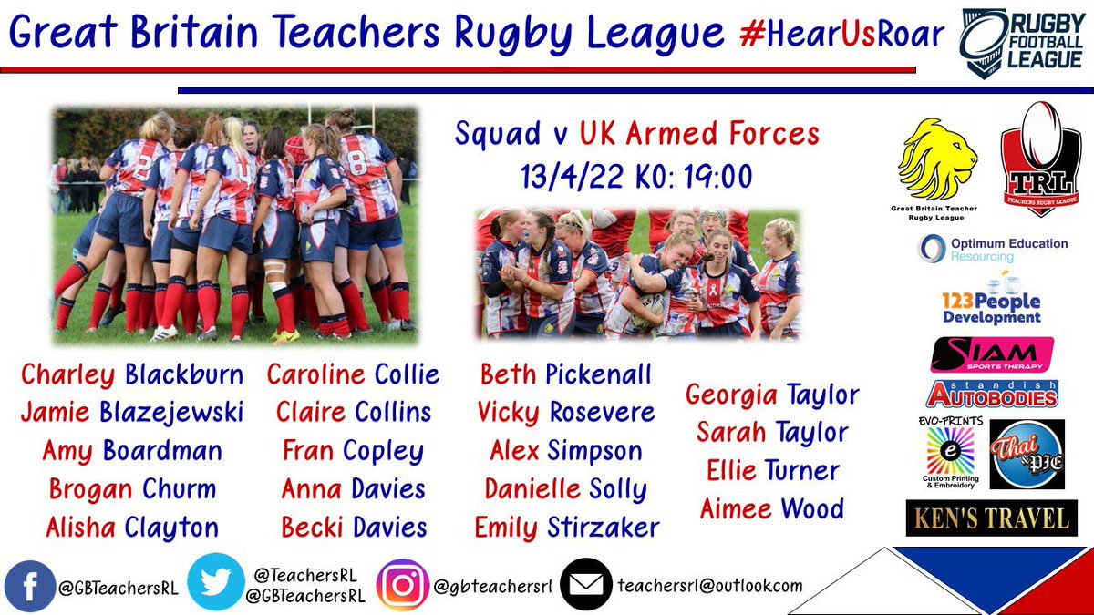 Teachers RL (@teachersrl) on Twitter photo GB Teachers Ladies will be taking on their <a href="/ukafrugbyleague/">@UKArmedForcesRL</a> counterparts in the Pankhurst Cup tomorrow. Looking forward to visiting <a href="/SaddRangers/">Saddleworth Rangers</a> again who were fantastic hosts earlier in the month for the mens sides. KO 7pm. Congratulations to all ladies who made the squad. GB Teachers Ladies will be taking on their <a href="/ukafrugbyleague/">@UKArmedForcesRL</a> counterparts in the Pankhurst Cup tomorrow. Looking forward to visiting <a href="/SaddRangers/">Saddleworth Rangers</a> again who were fantastic hosts earlier in the month for the mens sides. KO 7pm. Congratulations to all ladies who made the squad.