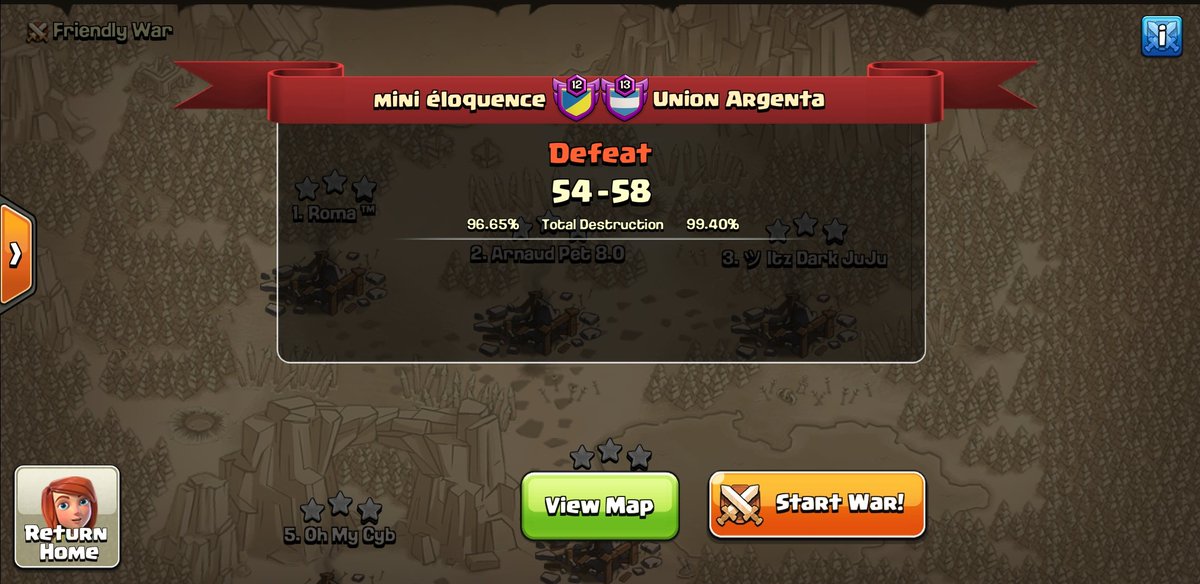 Second match de <a href="/3Fcoc/">French Family</a> inferno et première défaite (BD:6/4/6/4)🔥

Gg <a href="/ArgentaUnion/">🔥UNION ARGENTA🔥</a> great war 👏 

Bilan: 1W/1L
