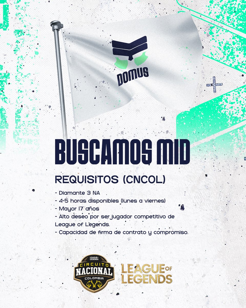 DomusTeam's tweet photo. @BusquedaEsports 
LF Mid player para proyecto nuevo CN COL, si cumples con los requisitos favor registrarse en el forms:
https://t.co/lG4fq6UEx4 https://t.co/FAlXSYxkle