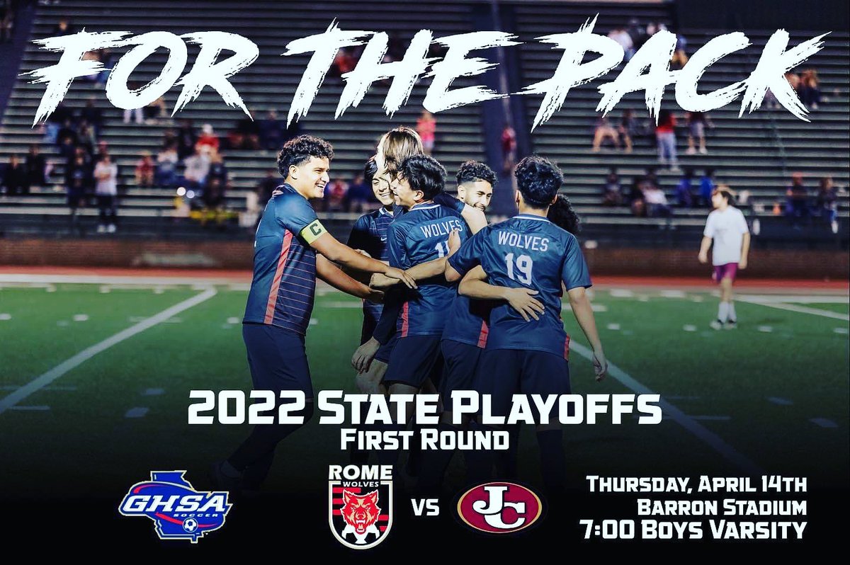 FootballRome's tweet photo. Wolves Nation! State Playoffs begin this week for our boys varsity team! They are hosting a tough Johns Creek team! We need everyone out to Barron Stadium on Thursday.
#PackMentality #RHSWolves #RomeGA #GHSA #RomeHighSoccer #StatePlayoffs #ForThePack #GHSASoccerPlayoffs https://t.co/5QJryUYN8Y