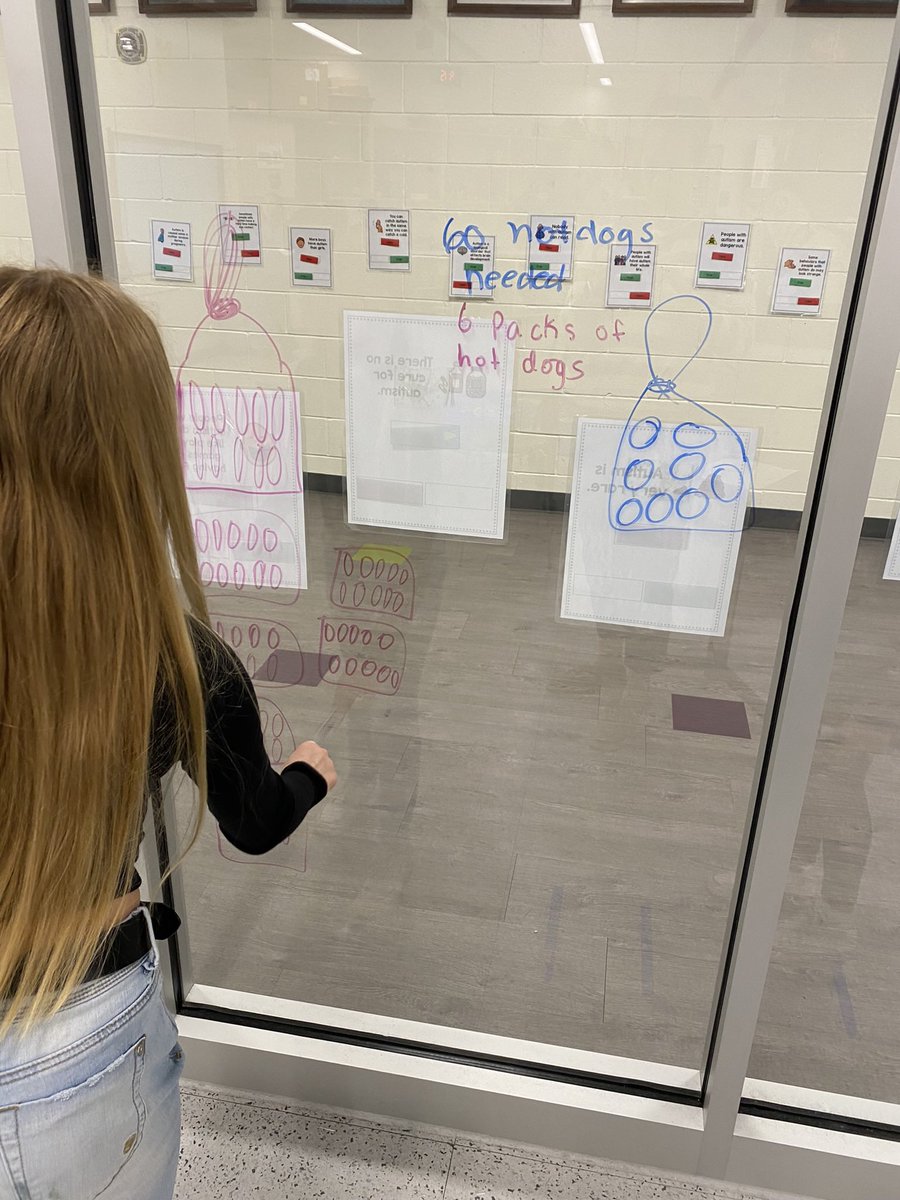 Trying to solve an age old problem-feed a large family at a picnic-why the heck are hot dog buns and hot dogs sold in different quantities?? Solid reasoning and modeling being done! <a href="/LkOrionSchools/">Lake Orion Community Schools</a> <a href="/OrionOaksElem/">Orion Oaks Elementary</a> #buildingthinkingclassrooms #Mathematics