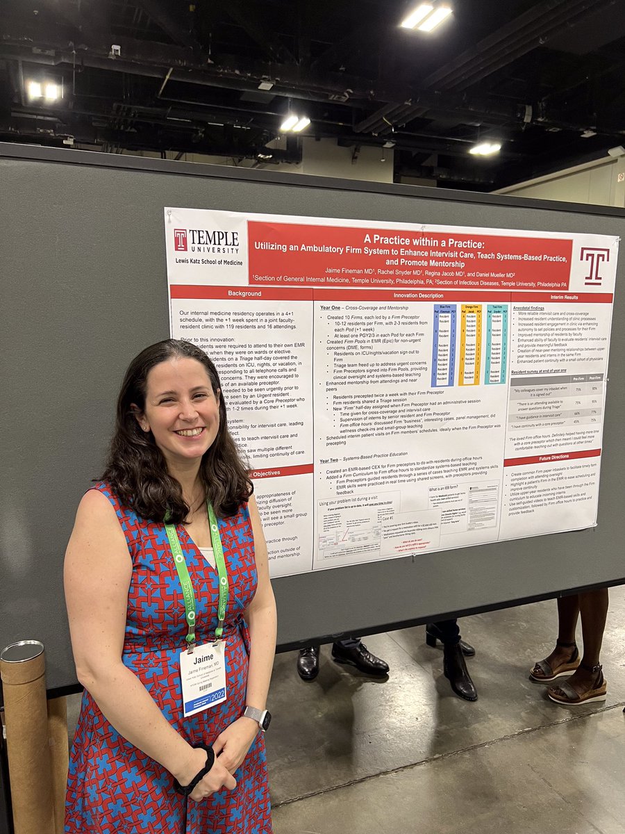brenthalseyMD's tweet photo. Next @jaimefine shared the @TempleIM Firm structure for inter-visit ambulatory coverage. Photo evidence of one of the many interested conference attendees discussing with her. https://t.co/itp8g6FJSv
