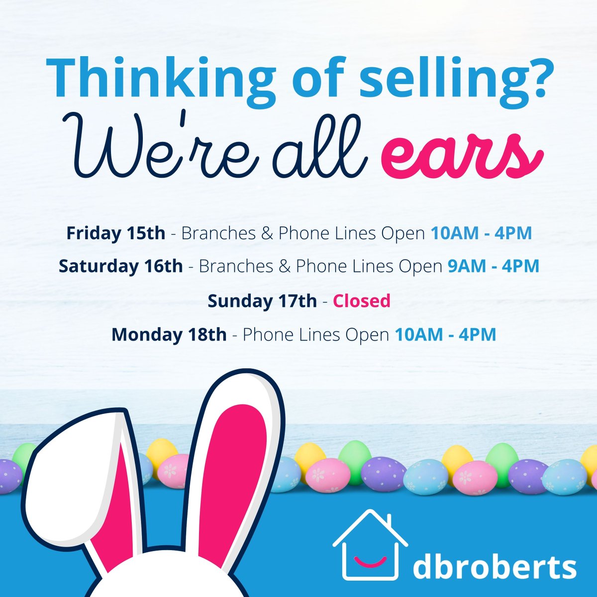 PropertyCentres's tweet photo. 𝗢𝘂𝗿 #Easter 𝗕𝗮𝗻𝗸 𝗛𝗼𝗹𝗶𝗱𝗮𝘆 𝗔𝘃𝗮𝗶𝗹𝗮𝗯𝗶𝗹𝗶𝘁𝘆 📱🕔
How are you spending your Easter Break? 🥚🐇
#bankholiday #availablity #easteropeninghours #easterbreak #shropshire #westmidlands #shrewsbury #telford #wolverhampton #cannock #stafford #estateagent #dbroberts https://t.co/XJSYXubTJF