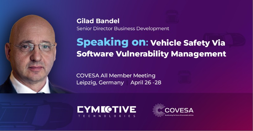 Proud to announce BD guy <a href="/GiladBandel/">Gilad Bandel</a> will speak on "Vehicle Safety Via Software Vulnerability Management" at Connected Vehicle Systems Alliance (COVESA) All Members Conference #smartmobility #vulnerabilitymanagement #automotivecybersecurity #intrusiondetection